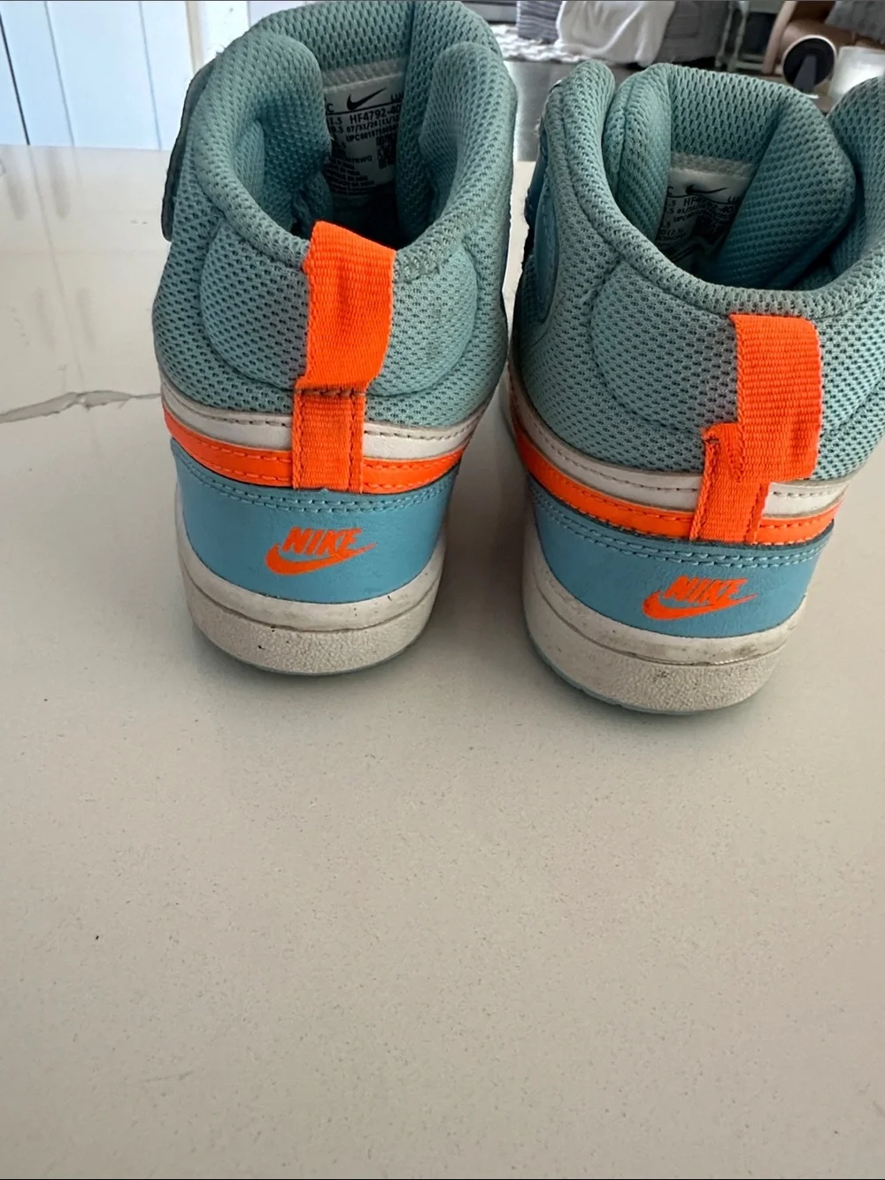 Nike Kids High-Top Sneakers in White, Teal & Orange